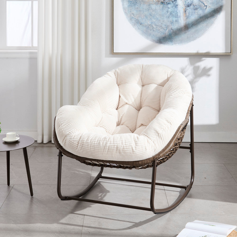 Outdoor Rattan Rocking Chair,Padded Cushion Rocker Recliner Chair Outdoor for Front Porch, Living Room, Patio, Garden, Grey