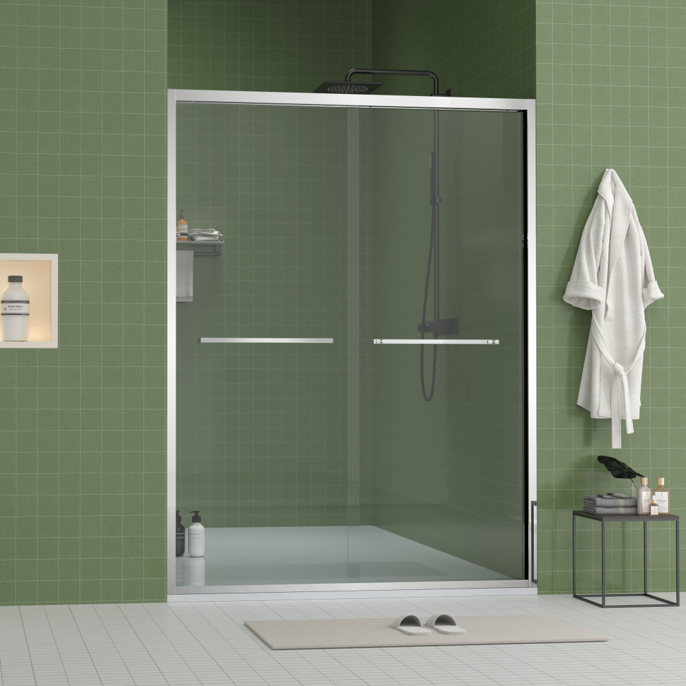56-60"x70" Aluminum Frame Double Sliding Shower Door,Bypass Bathroom Sliding Door with Premium 5/16" (8mm) Clear Tempered Glass, Chrome Hardware Sliding Glass Shower Enclosure,Chrome Finished