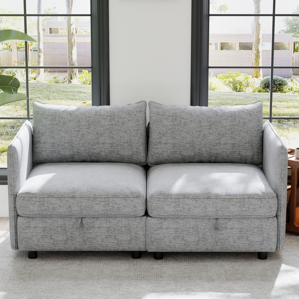 Armless Seat for Modular Sectional Sofa, Convertible Sofa Seat With Storage, Sleeper Sectional Sofa Set, Fabric Flexible Modular Combinations for Living Room(2PCS)