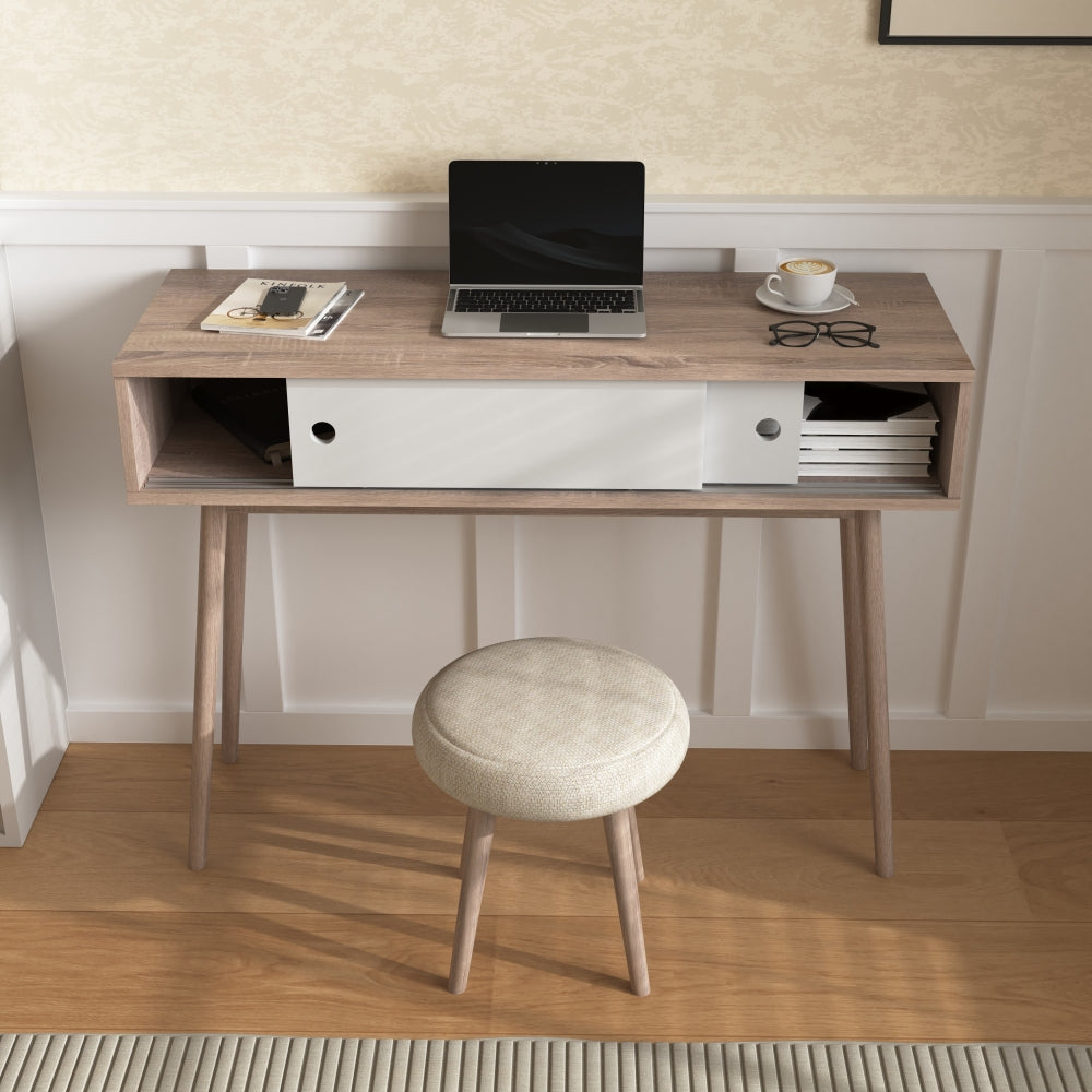 Entryway Table with 2 White Sliding Doors, Console Table with Storage Space and Wood Legs,Sofa Table Behind Couch for Hallway, Living Room, Natural Color