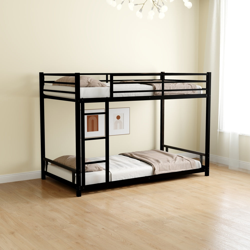 Metal Bunk Bed Twin Over Full Size with Removable Stairs, Heavy Duty Sturdy Frame with 12" Under-Bed Storage for Teen & Adults, Teens, No Box Spring Needed, White