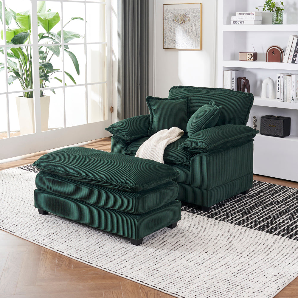 56.3 Inch Corduroy single sofa With 2 toss pillows and a ottoman ,Comfy Sofa- Deep Seat Couch for Living Room