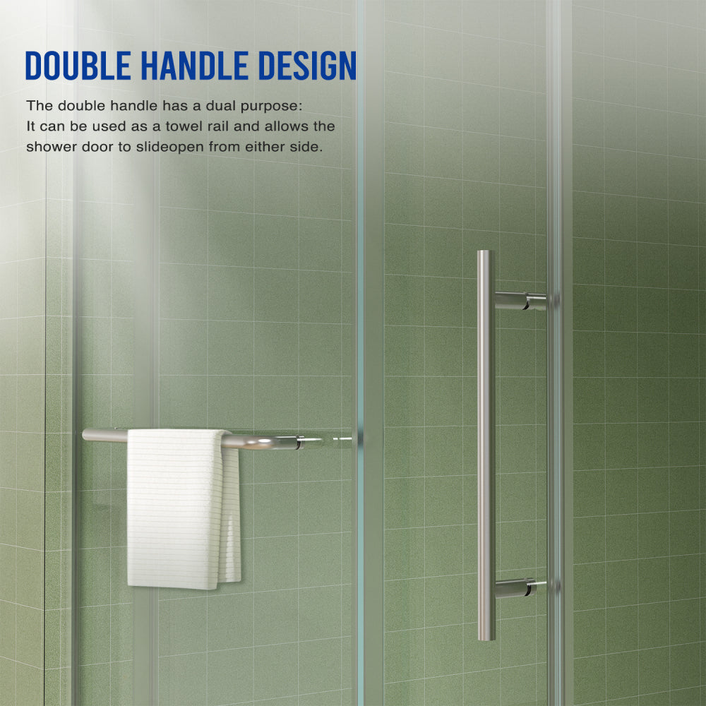 56"-60"W x 70"H Frameless Shower Door, Sliding Shower Door, Premium 5/16"(8mm) Thick Tempered Glass Shower Enclosure with Towel Bar ,Double Side Easy Clean Coat,Brushed Nickel Finished With Buffer