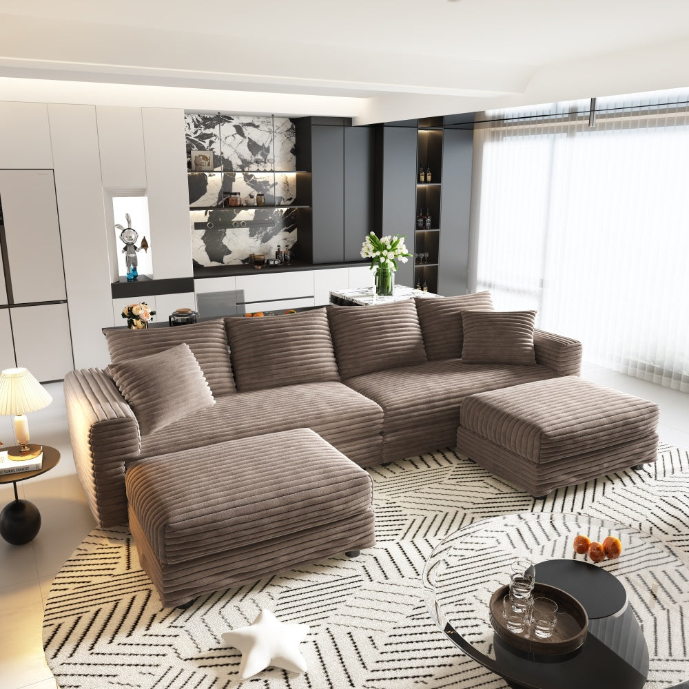Plush Corduroy Ottoman to Combine with 2 Seater Sofa, 3 Seater Sofa and 4 Seater Sofa, Suitable for Living Rooms, Apartments, Offices,Grey