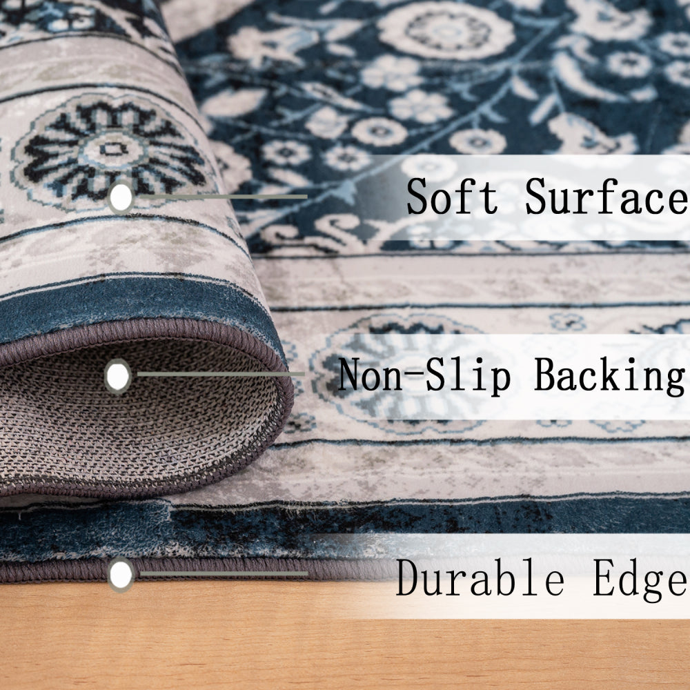Area Rug 5x7 Vintage Bohemia Non-slip Washable Rug For Living Room Kitchen Bedroom Living Room Flower Design Blue/Brown