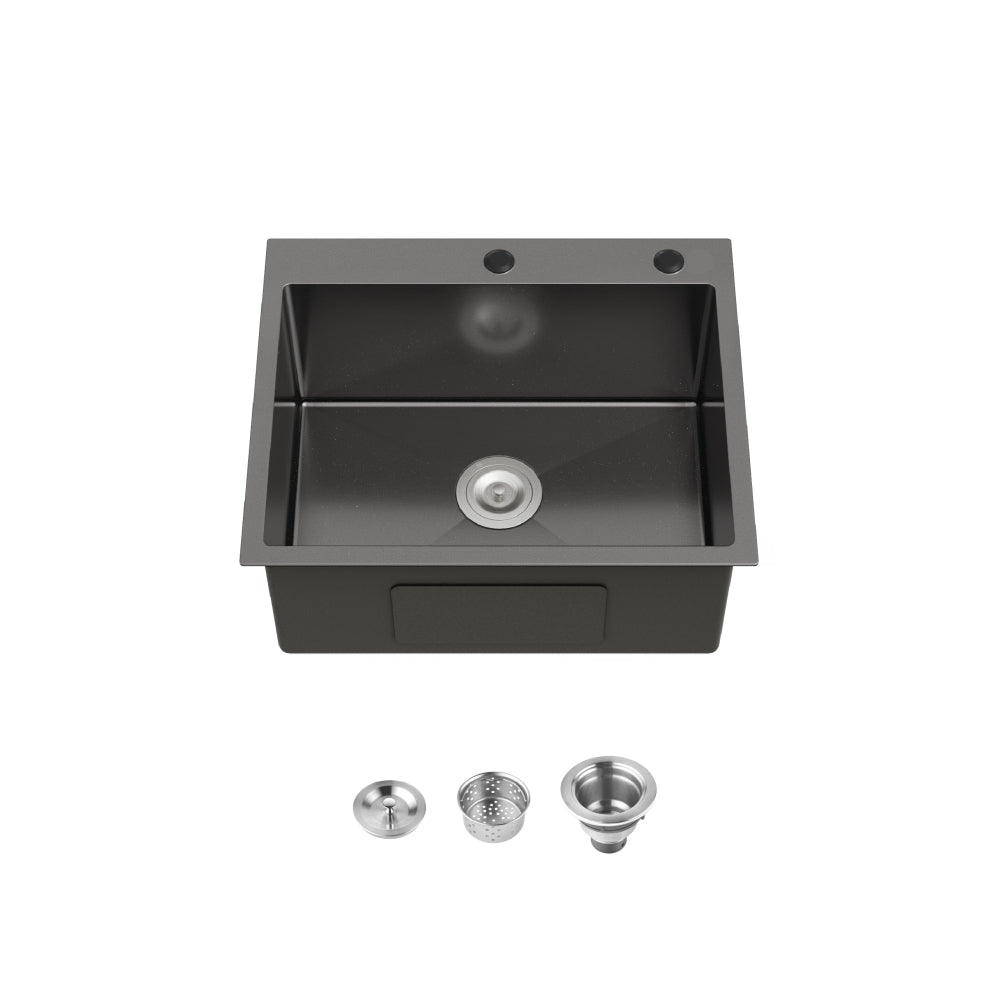 Stainless Steel Kitchen Sink, 30″x19″ Single Bowl, Undermount HandmadeSink in Black, with US Standard Drain and Hook, SS-BL-05