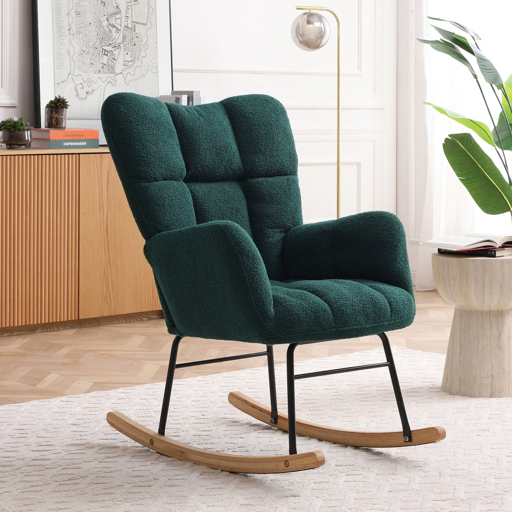 Rocking Chair Teddy Upholstered Glider Rocker Rocking Accent Chair Padded Seat with High Backrest Armchair Comfy Side Chair for Living Room Bedroom Offices BEIGE