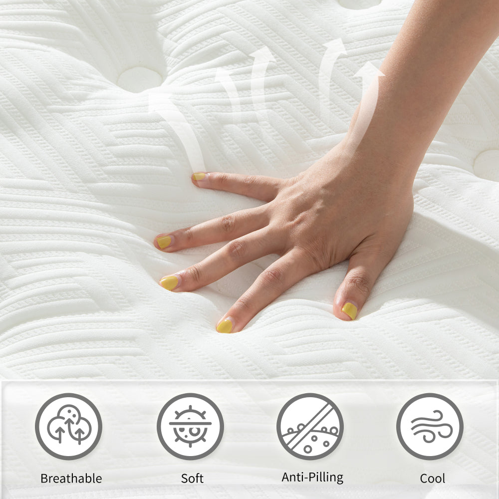 QUEEN Size 12 Inch Hybrid Mattress Individual Pocket Spring 7-Zoned Memory Foam Knitted Cover CertiPUR-US White