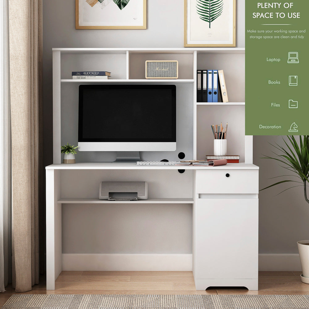 Computer Desk with Hutch & Bookshelf,Wood Executive Desk Teens Student Desk Writing Laptop Home Office Desk with Drawers,3 AC Outlets and 2 USB Charging Ports,Study Laptop Table for Home