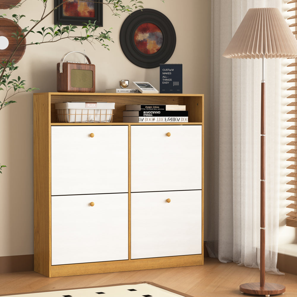 Shoe Storage Cabinet with 3 White Panel Flip Drawers, Freestanding Organizer for Entryway, Narrow Shoe Rack Cabinet