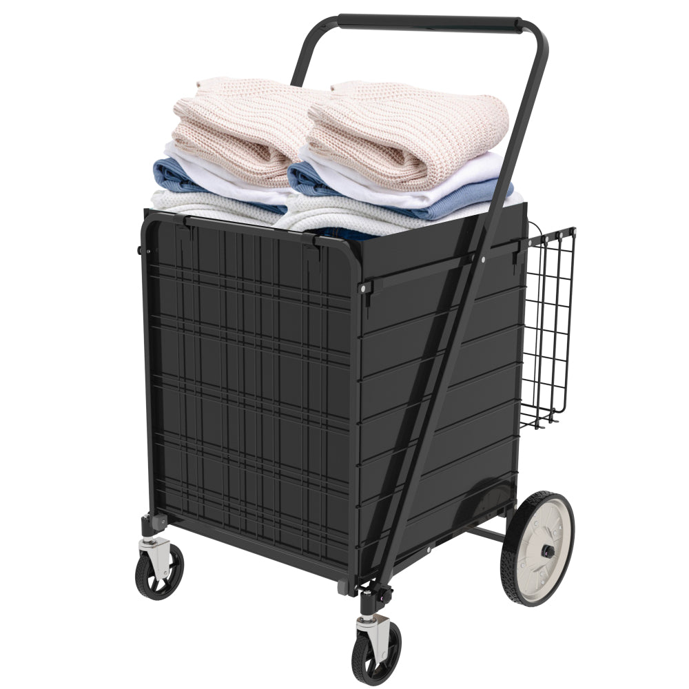 Bigger Super Jumbo Shopping Cart,Grocery Cart on Wheels, Foldable Utility Shopping Carts with Double Basket and 360° Rolling Swivel Wheels for Groceries Laundry