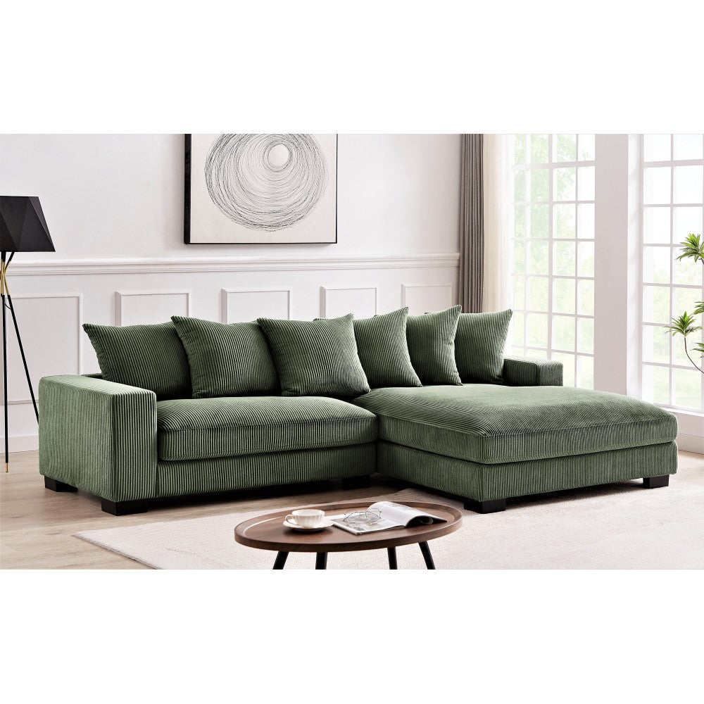 Luxe Oversized Two-Piece Right Facing Sectional Couches for Living Room, 102.4-Inch L Shaped Sofa with Chaise, Upholstered with Corduroy Fabric, Dark Grey