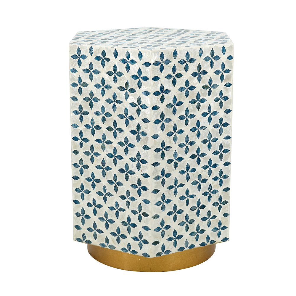 18x18x21" Hexagonal Capes Capiz Stool, Cream/Yellow