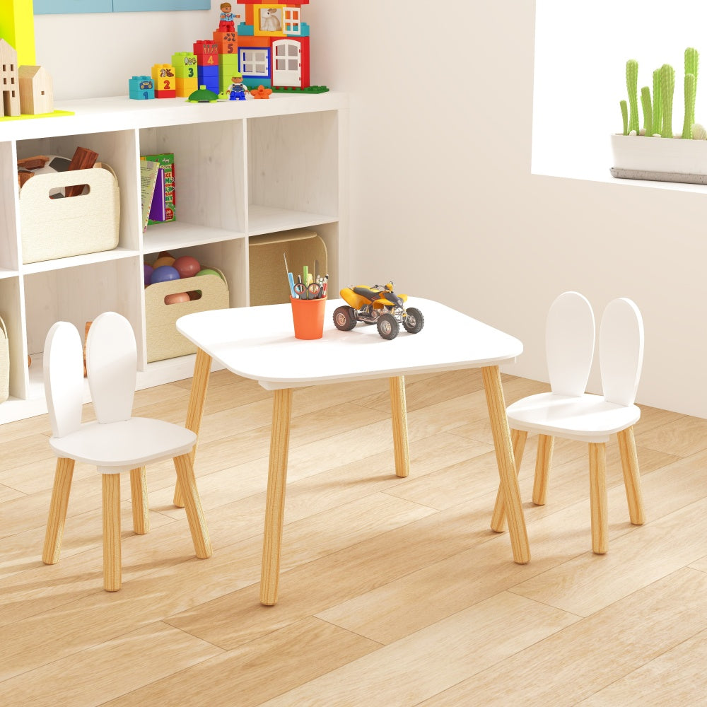 5 Piece Kiddy Table and Chair Set , Kids Wood Table with 4 Chairs Set Cartoon Animals (bigger table) (3-8 years old)