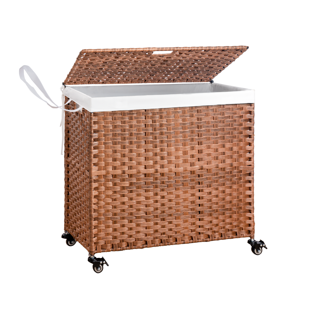 Laundry Hamper With Lid PE Rattan Powder Coating Frame Clothes Hampers with 01 Removable Bags, 100L, Gray Color