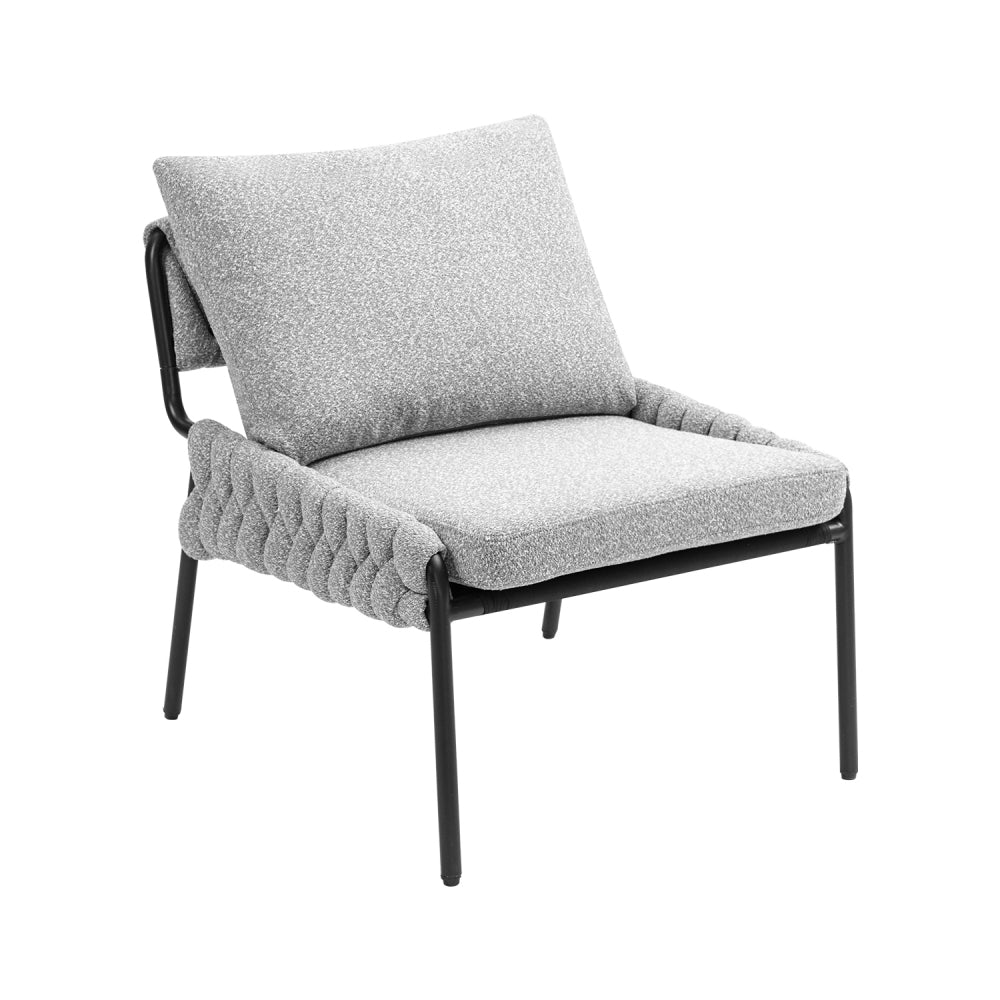 Modern Accent Lounge Chair with Braided Upholstery and Metal Frame, Comfortable Armchair for Living Room or Bedroom, Soft Cushioned Seat and Backrest, Set of 1 (GREY)