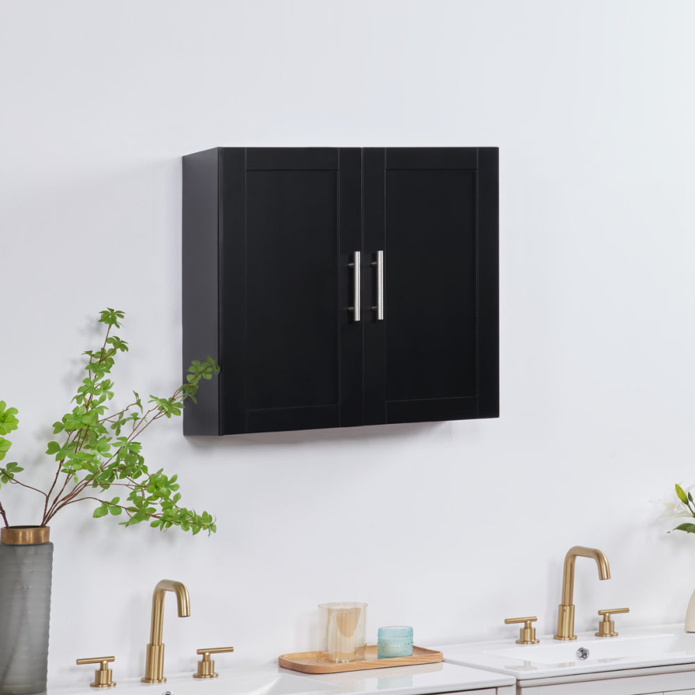 Wood Hanging Cabinet with Doors and Shelves