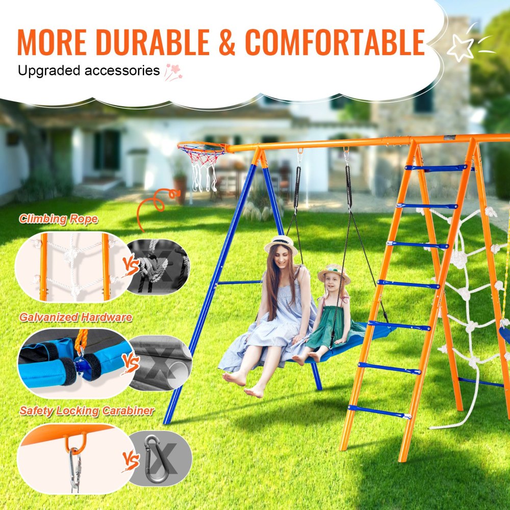Swing Sets for Backyard 6 in 1 Swing Set 440lbs Capacity Metal Swingset