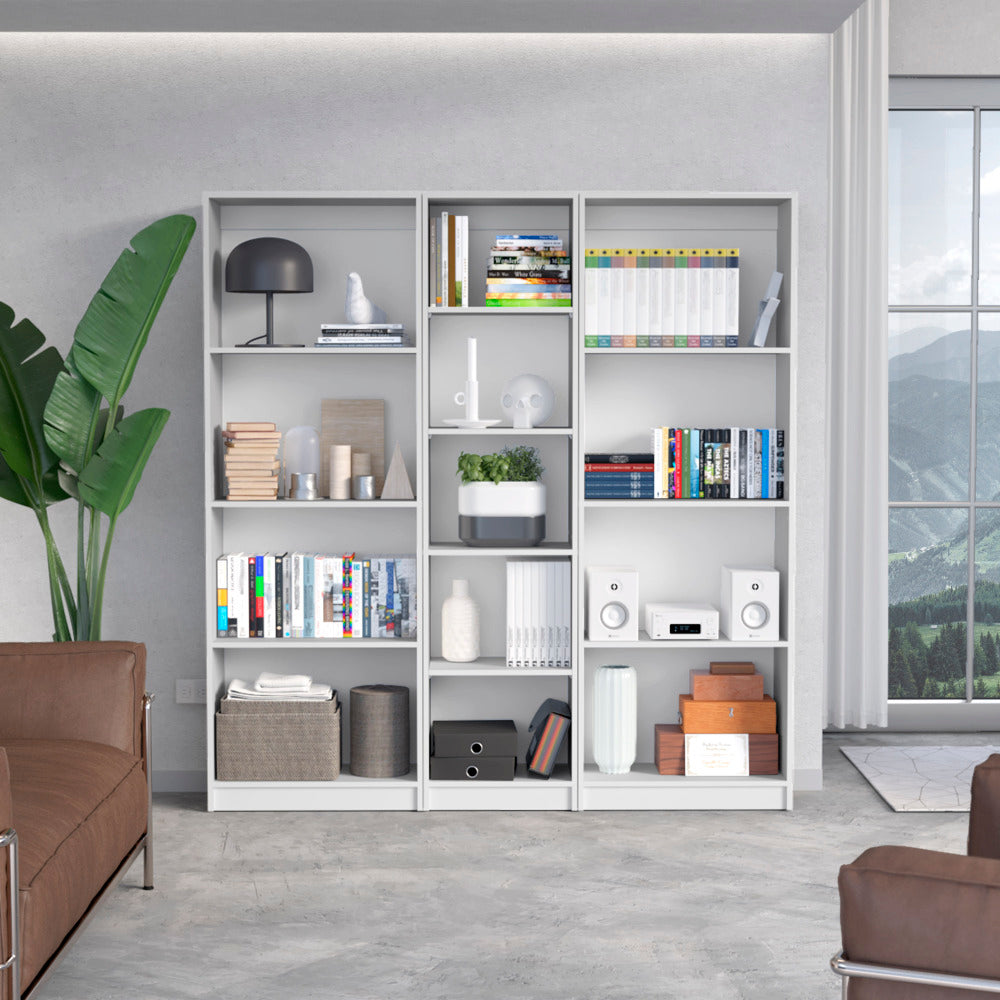 Dupree 3 Piece Home Bookcase set, 67" Wide with 14 Shelves , Living Room Set Set White