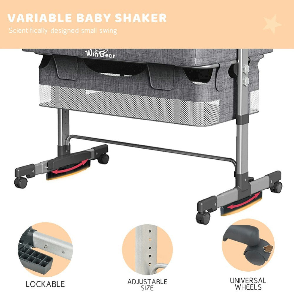 Baby Bassinet, Bedside Sleeper,Foldable Baby Bed to Bed, Adjustable Portable Bed for Infant/Baby/Newborn,with Mosquito Nets, Large Storage Bag, Comfortable Mattresses, Lockable Wheels