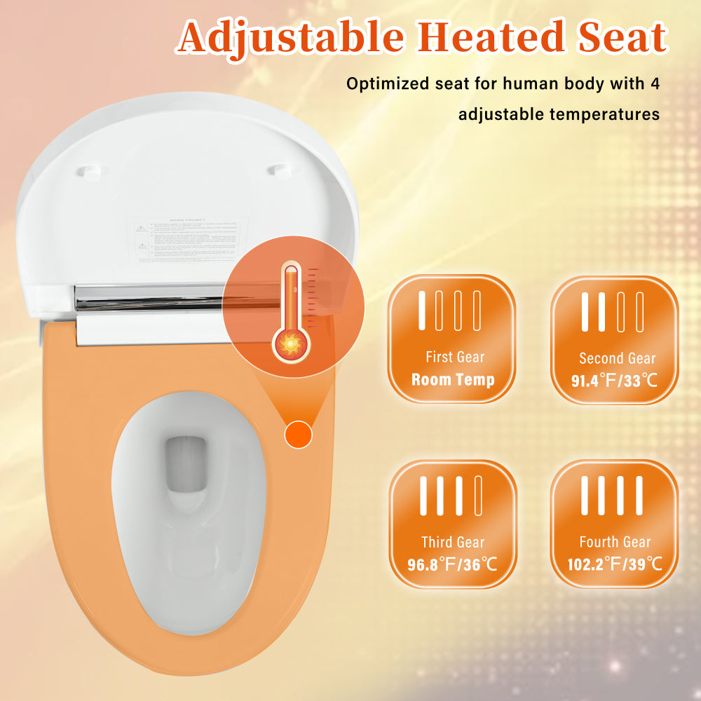 Smart toilet with Built-in Heated Seat, One Piece Elongated Modern Toilet with Adjustable Temp Heated Seat, Auto Flush, Dual Flush Toilet 1/1.28 GPF, Foot sensor Flush, White Night Light,Knob Control