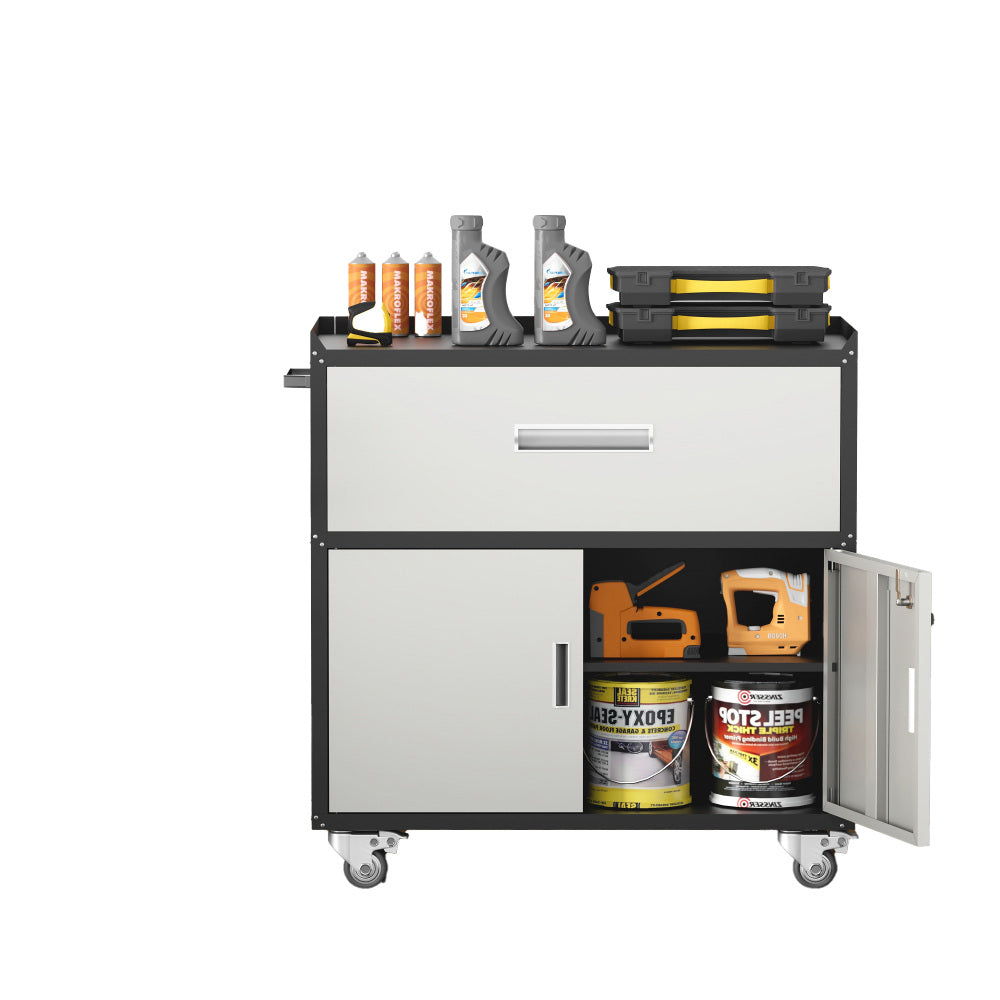 Metal garage cabinets, rolling tool cart boxes with wheels (black/gray)