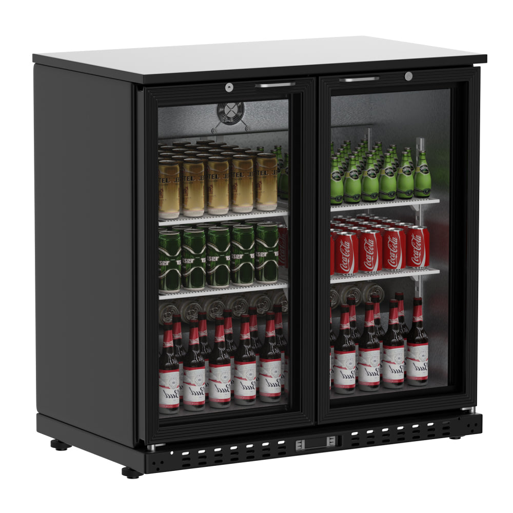 7.4 Cu.Ft Back Bar Cooler 35.4" W Beverage Refrigerator, 2 Low-E Glass Doors, Counter Height Bar Fridge, Commercial Display Refrigerator Anti-Fog, LED Light Beer, Wine, Soda, Soft Drinks