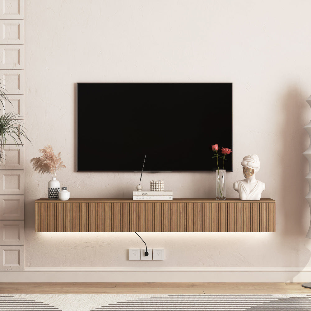 Floating TV Stand Wall Mounted with 16 Color LEDs,63" Modern TV Stand, Floating TV Cabinet Entertainment Center for 55 60 65 Inch TV,Black