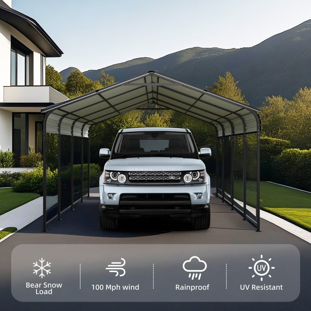 12x20 FT Heavy Duty Metal Carport With Galvanized Steel Roof With Enhanced Base Outdoor Car Port Shelter for Cars, Trucks and Boats