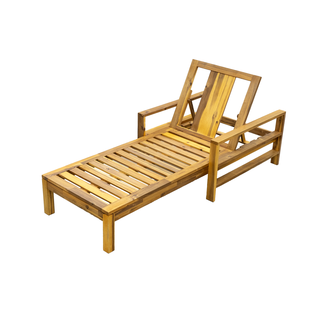 U_Style Acacia Wood Adjustable Backrest Outdoor Lounge Chair, Suitable for Gardens, Terraces, and Poolside Areas