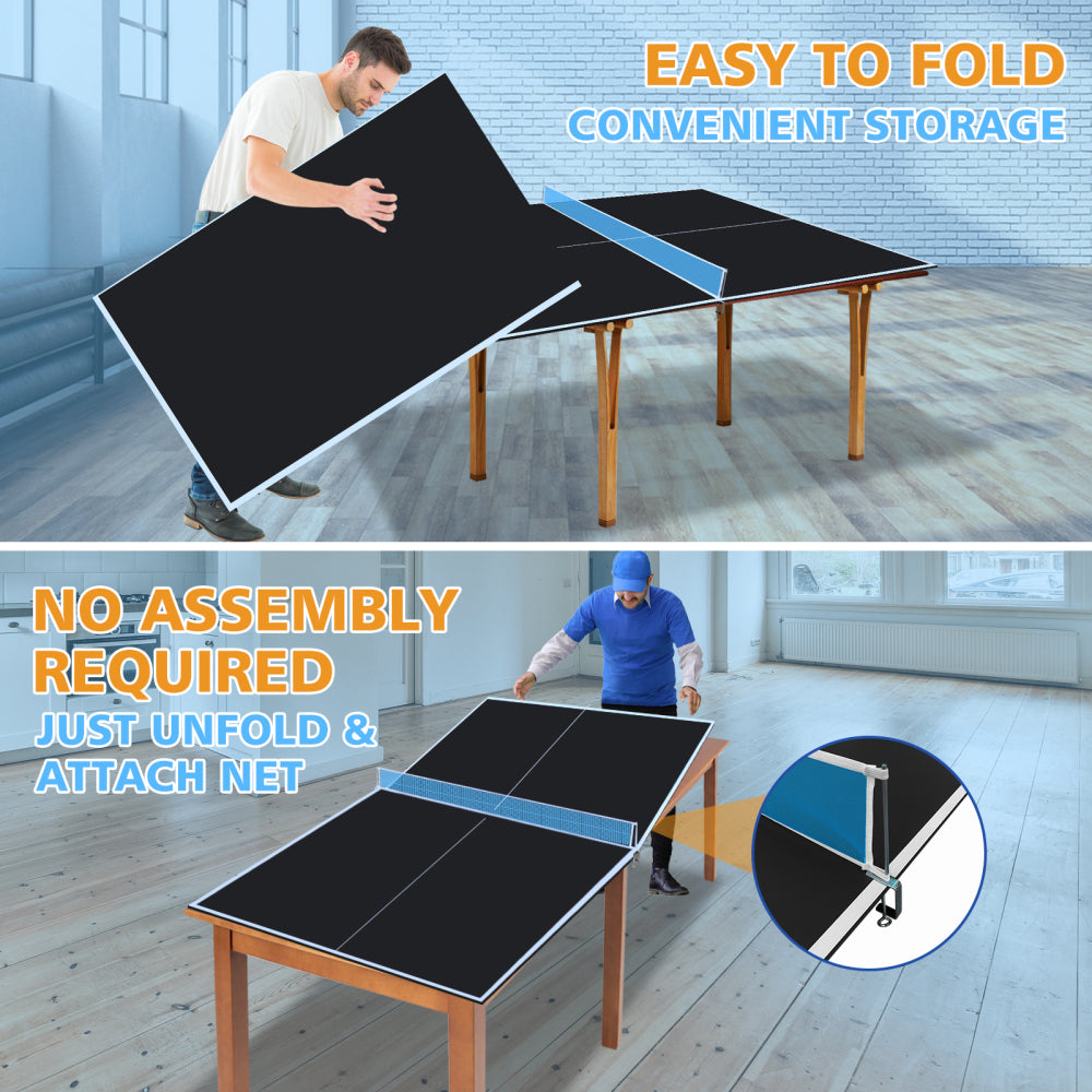 7*4ft Black Mid-Size Ping Pong Conversion Top Foldable & Portable Table Tennis Table Top for Indoor Games