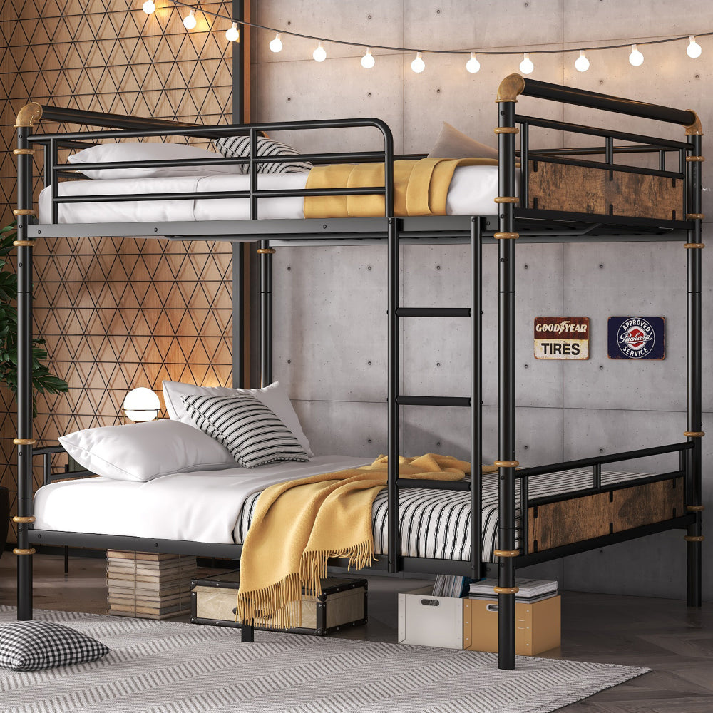 Twin XL over Twin XL Metal Bunk Bed, Industrial Detachable Bunkbeds with Safety Guard Rails for Teens, White(Expect Arrival Date 2025/6/18)