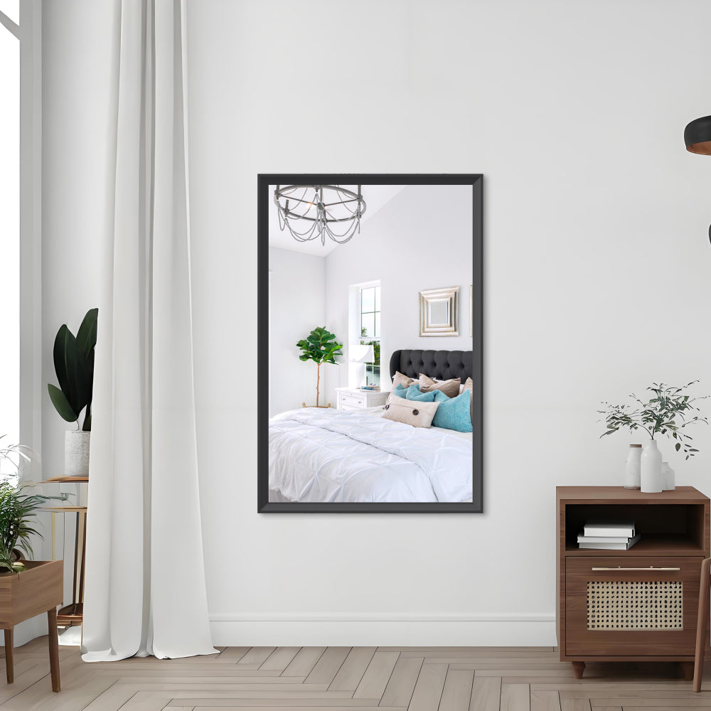 36x24 inches Modern Black Bathroom Mirror with Aluminum Frame Vertical or Horizontal Hanging Decorative Wall Mirrors for Living Room Bedroom