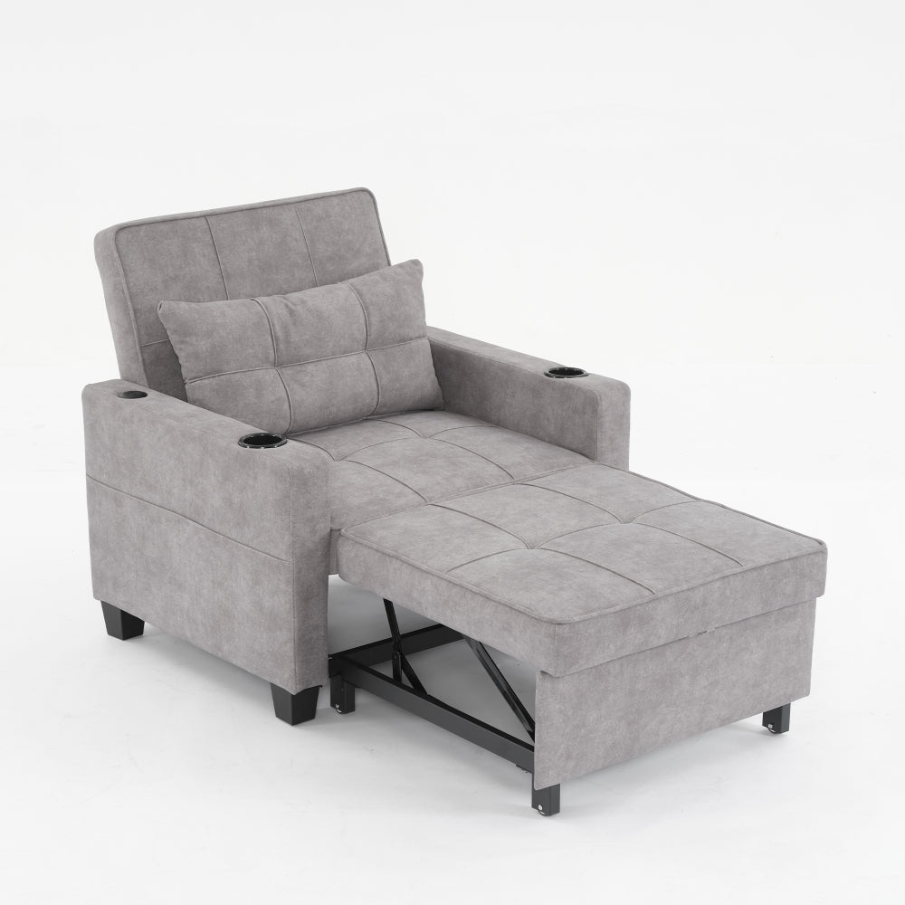 Futon Chair Bed Convertible Chair 3-in-1 Pull Out Sleeper Chair Beds with USB Ports,Wear-resistant and Anti-scratch, Armchair Bed Sleeper for Living Room (Dark Grey Linen)