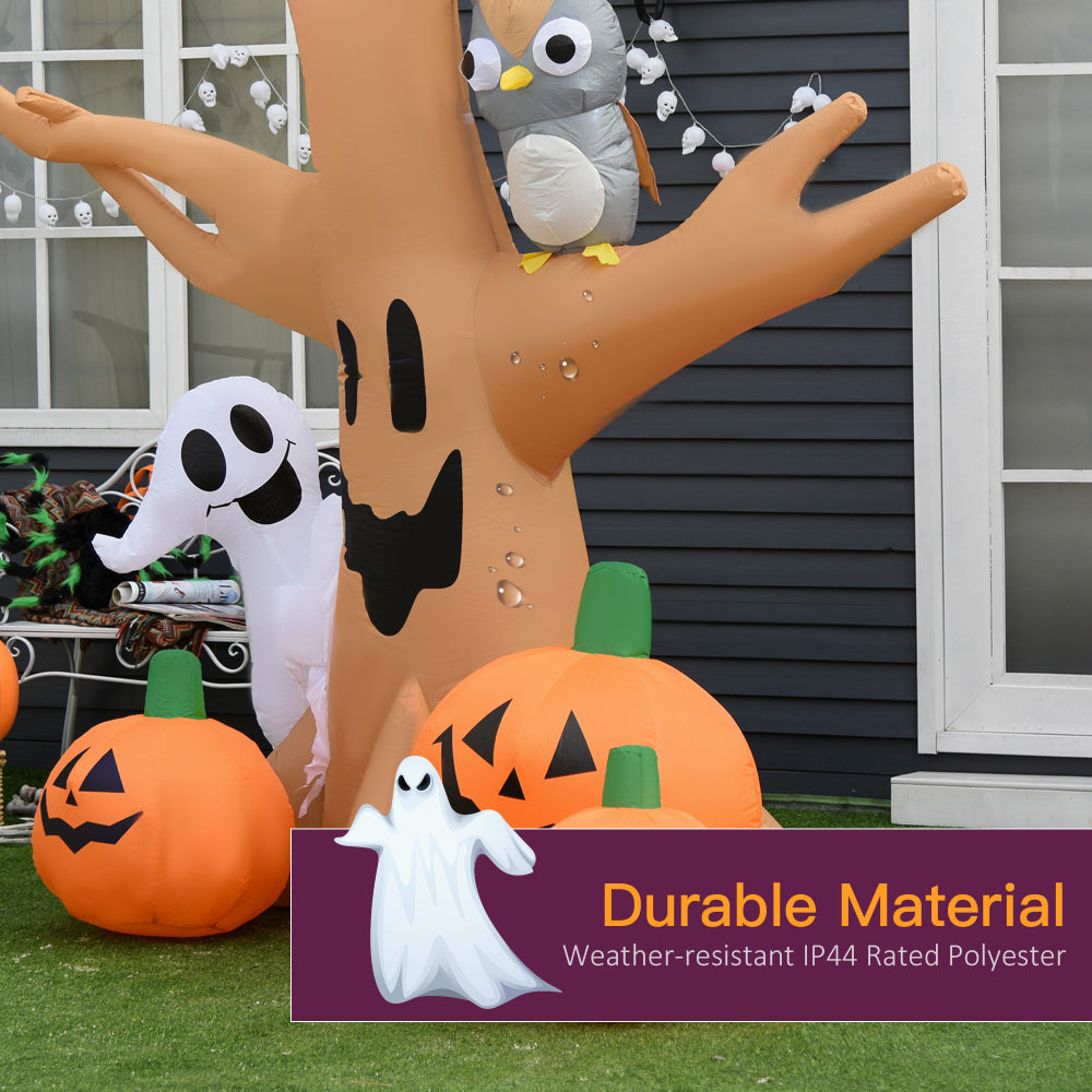 HOMCOM 7.5' Tall Lighted Halloween Inflatables Outdoor Decorations Haunted Tree With Owl, Ghost, Pumpkins, Blow Up LED Yard Decor for Garden, Lawn, Party, Holiday, Waterproof