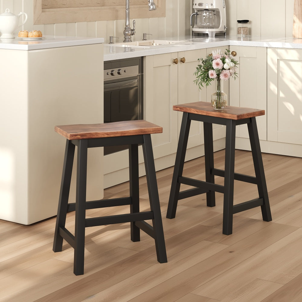 TOPMAX Farmhouse Rustic 2-piece Counter Height Wood Kitchen Dining Stools for Small Places, Walnut