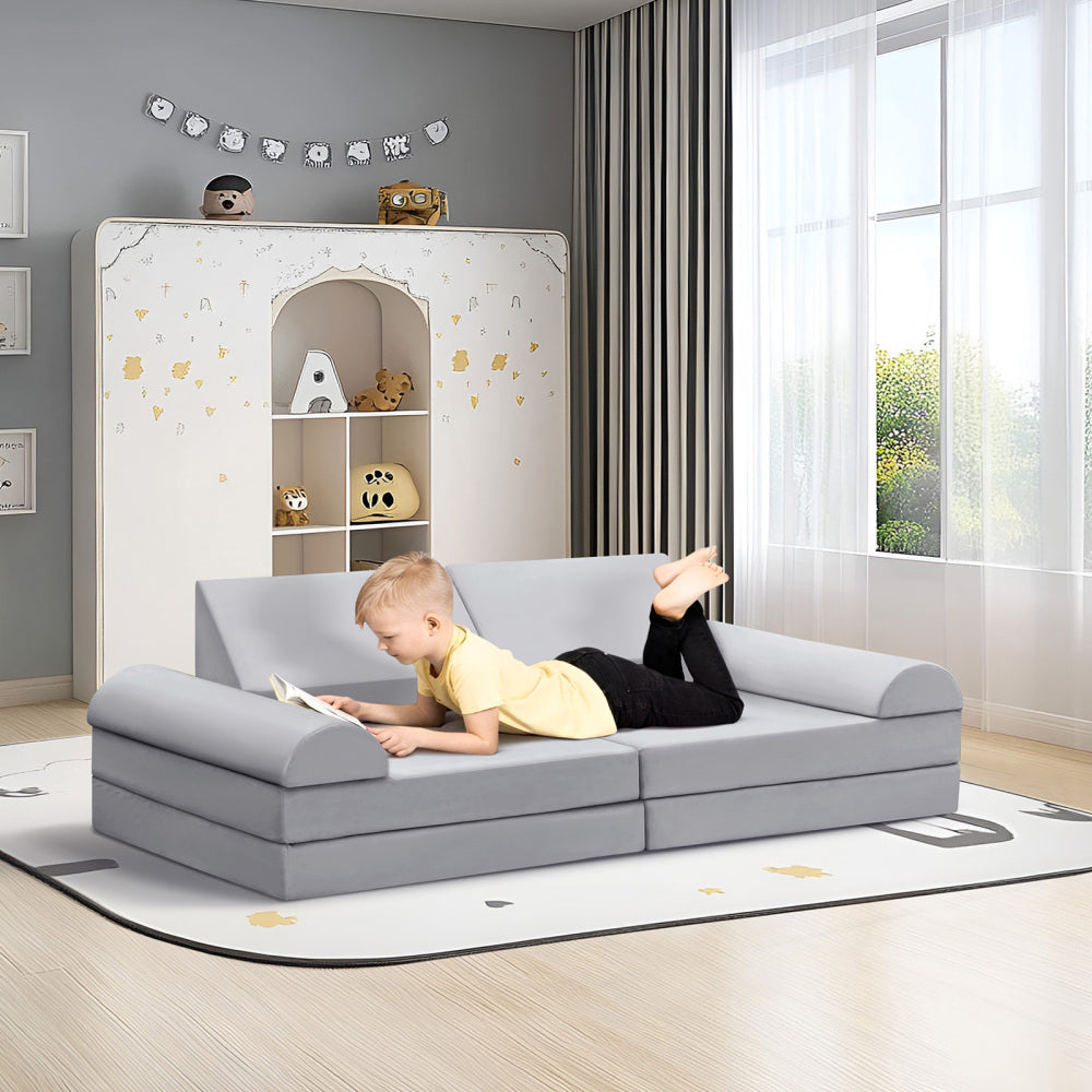 Modular Kids Play Sofa,8-Pieces Convertible Modular Play Sofa Bes for Playroom,Bedroom, Muti-purpose Play Couch for Kids,Grey