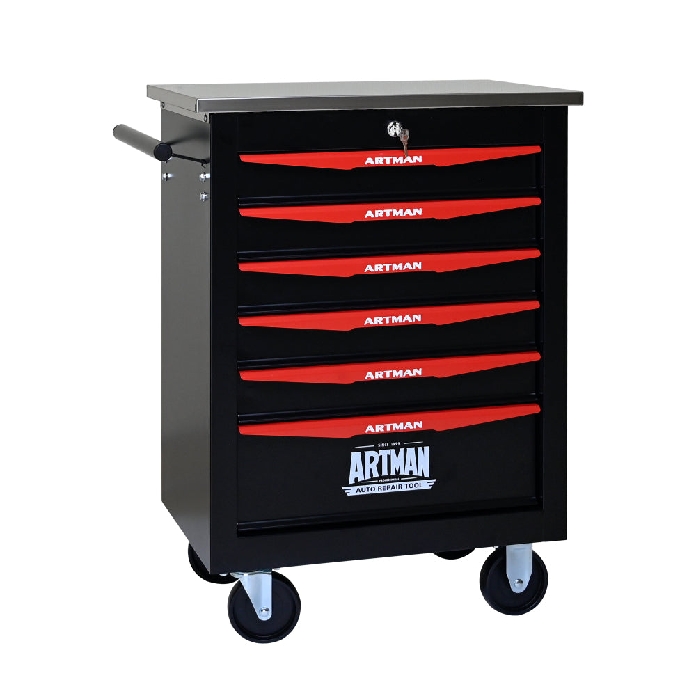 4 Drawers Multifunctional Tool Cart with Wheels,Metal Rolling Tool Cart Storage for Garage Workshop Warehouse Repair Shop--With Stainless Steel Roof- BLACK&BLUE