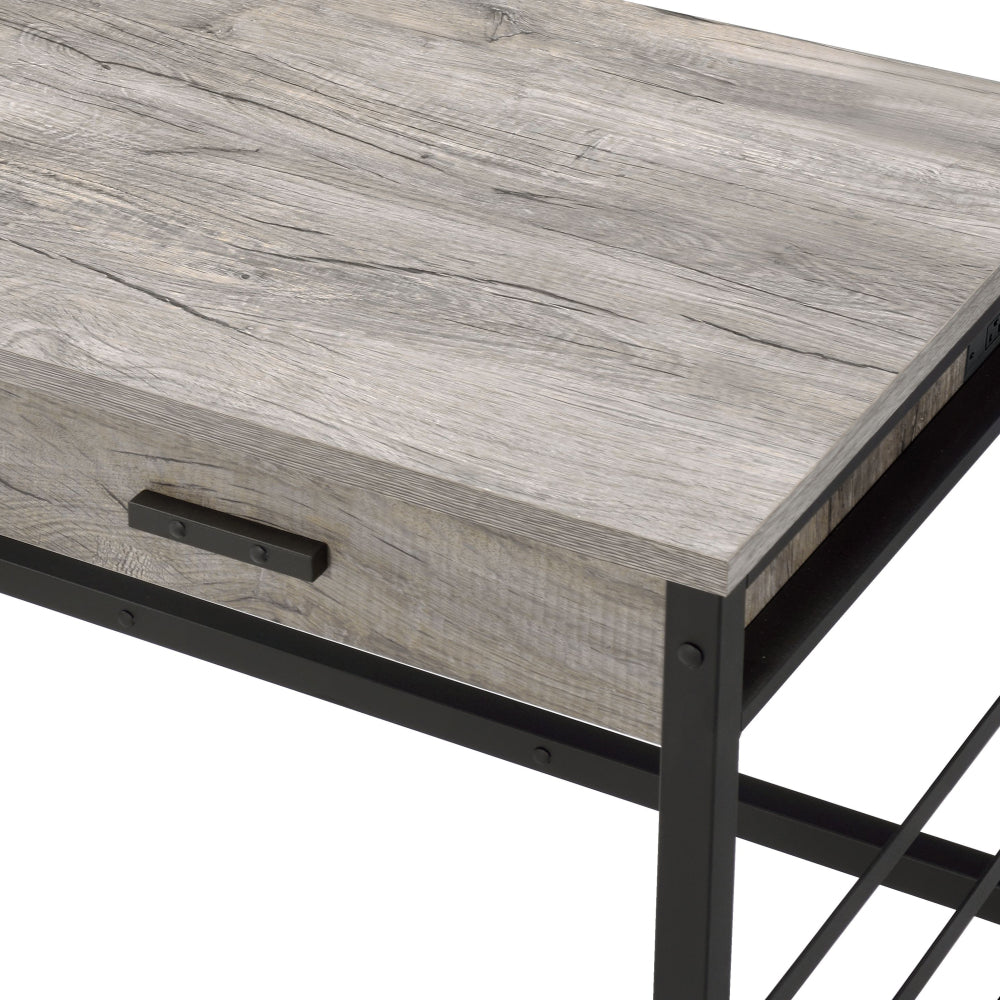 Disho Light Weathered Oak & Black Finish Writing Desk W/USB