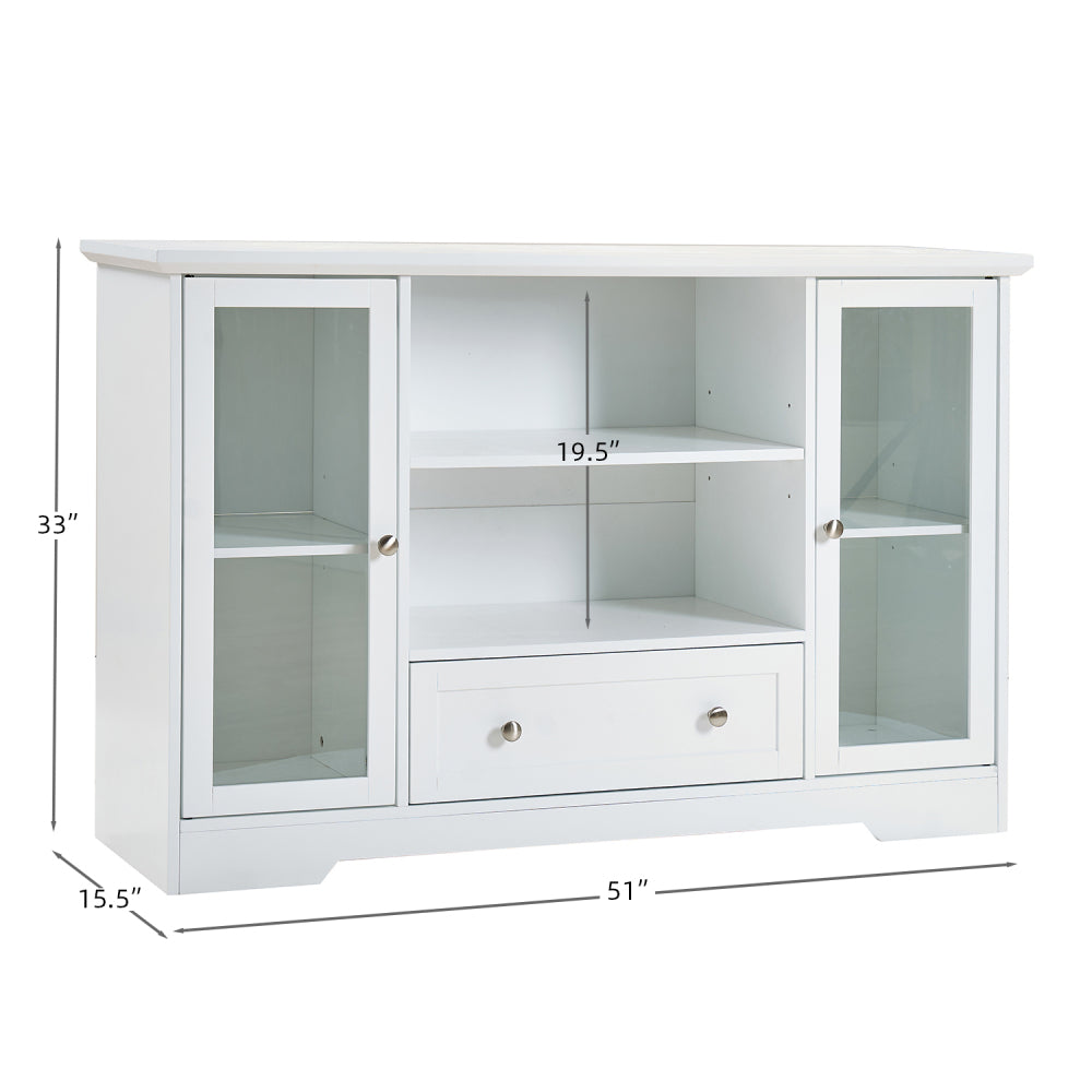 Sideboard Buffet Cabinet, 51" Large Kitchen Storage Cabinet with Drawers, Doors and Adjustable Shelves, Farmhouse Wooden Coffee Bar for Kitchen, White