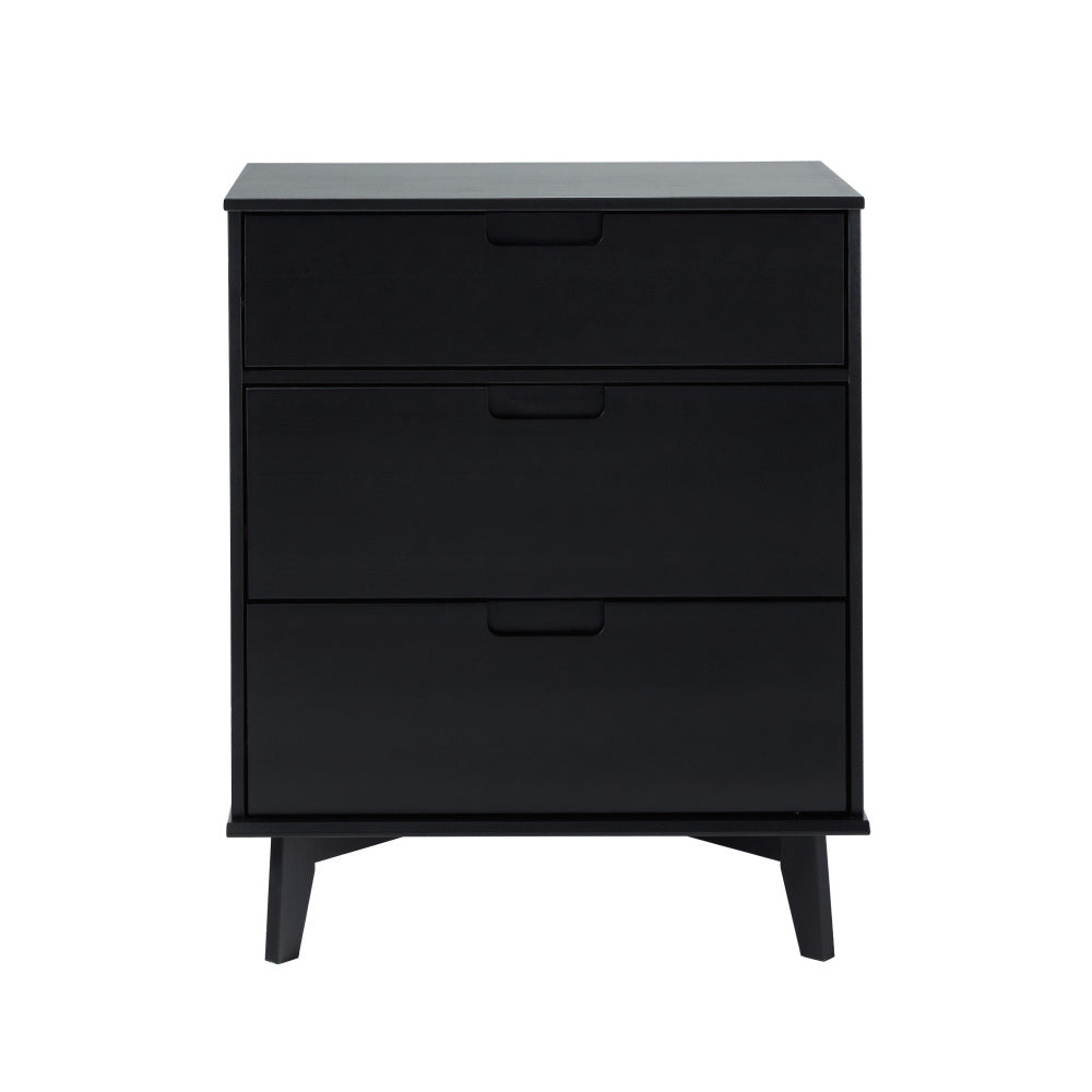 Mid-Century Modern Solid Wood 3-Drawer Dresser – Black