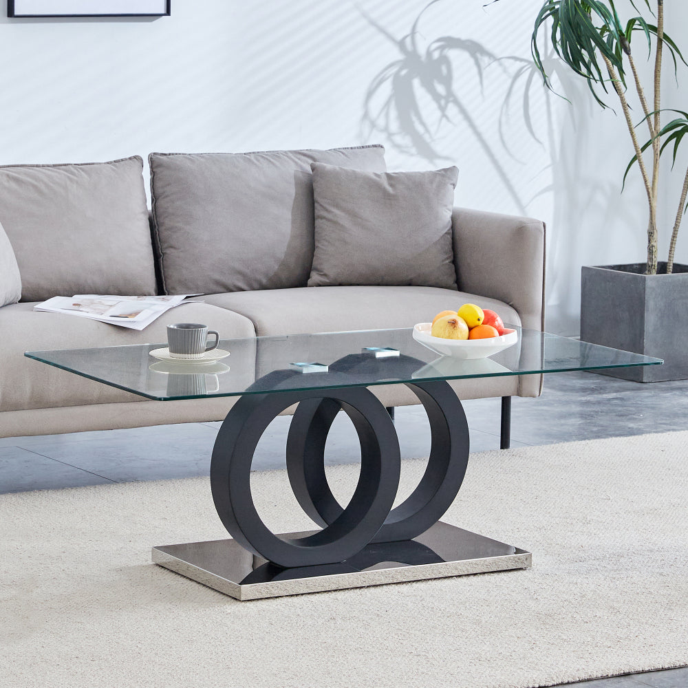 Modern Style Glass Top MDF Coffee Table with Natural Wood Color Base - Suitable for Living Rooms and Lounge Areas, with Product Dimensions of 47.2*25.6*17.8