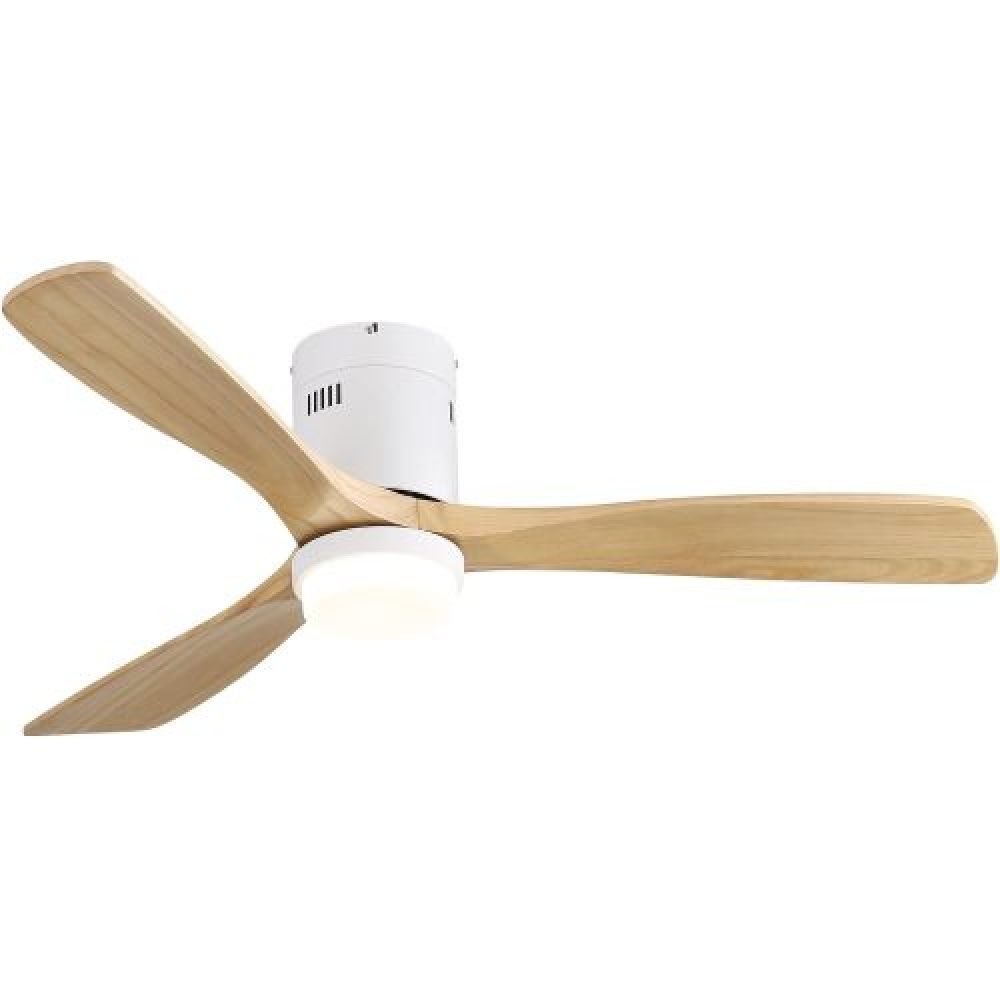 52 Inch Flush Mount Ceiling Fan With 3 Solid Wood Blades Remote Control Reversible DC Motor For Living Room