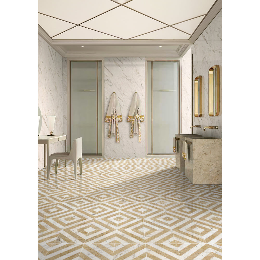 12*12 Waterjet marble,White Gold 2 color, natural marble, for floor and wall, polished marble tile, natural stone, genuine marble, real marble, 1 box 8 pcs