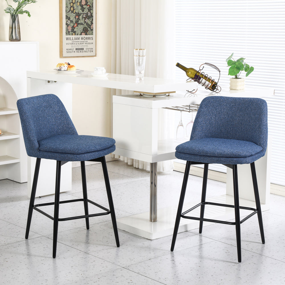 Counter Height Swivel Bar Stools Set of 2, 360° Swivel Upholstered Barstools with Back and Metal Legs, 25.6" Seat Height,Counter Stools for Kitchen Island and Pub,Linen Cloth,Grey