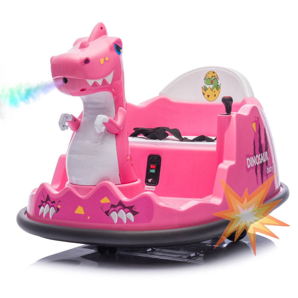 12V Kids Ride On Bumper Car W/Parents Control,Dinosaur Shape & Element Design,2WD,Spray With Light,360 Degree Rotation,Safety Anti-Collision Strip,Switchable music,Large Size Seat Design For Kids 2-5.