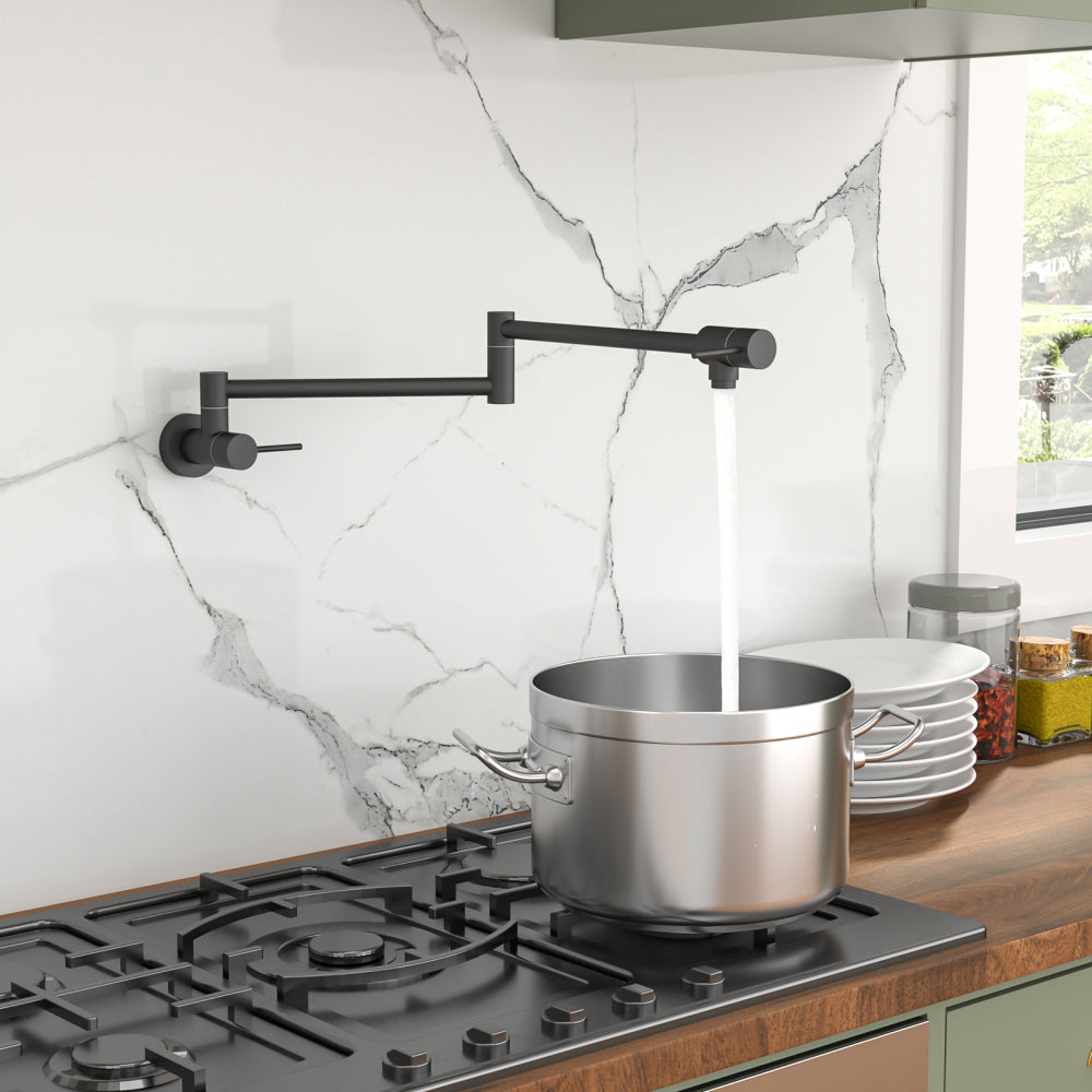 Pot Filler Faucet - Wall Mount Kitchen Sink Faucet Folding Stretchable with Single Hole Two Handles, Brushed Nickel
