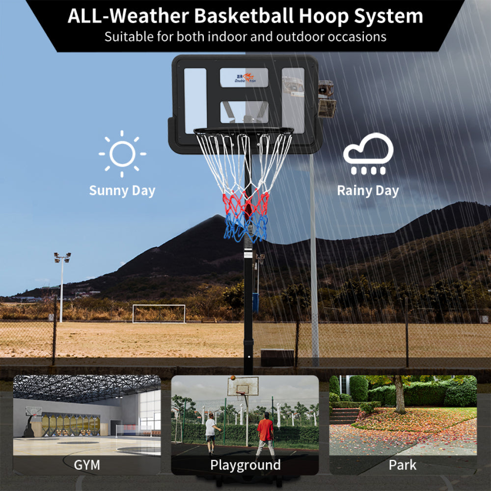 DOUBLE FISHAdjustable Outdoor Basketball Hoop 4.8-7.7ft with Backboard - Portable & Wall-Mounted for Youngsters, Youth, and Adults in Backyard or Driveway - Black