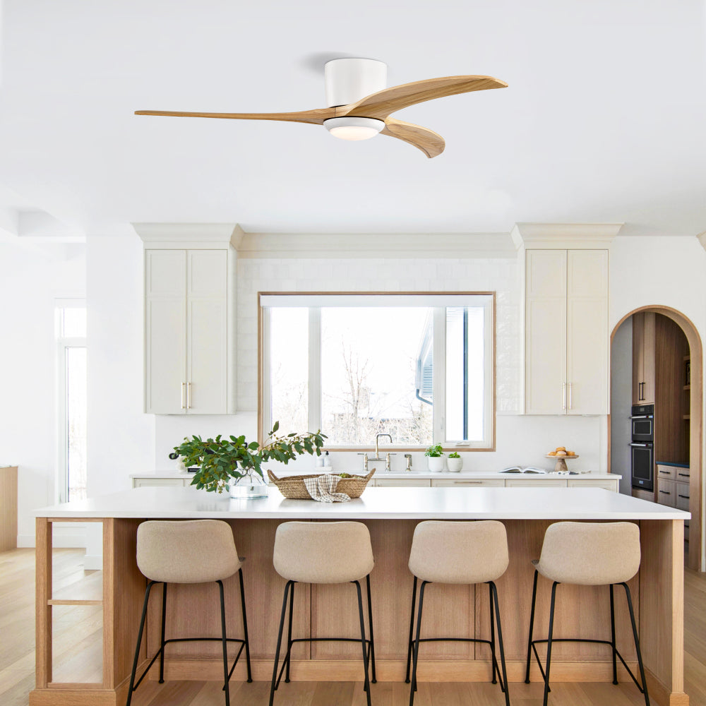 52" Solid Wood Blades Ceiling Fan With Light with Remote Control, Noiseless Reversible Motor, 6 Speed, for Patio Living Room, Bedroom,Indoor.(Matte White)