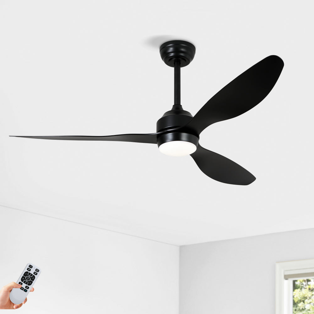 52" Ceiling Fan with Lights Remote Control,Quiet DC Motor 3 Blade Ceiling Fans 6 Speed Levels,Reversible Ceiling Fan, for Patio Living Room, Bedroom, Office,Indoor.(Matte Black +Black Walnut )